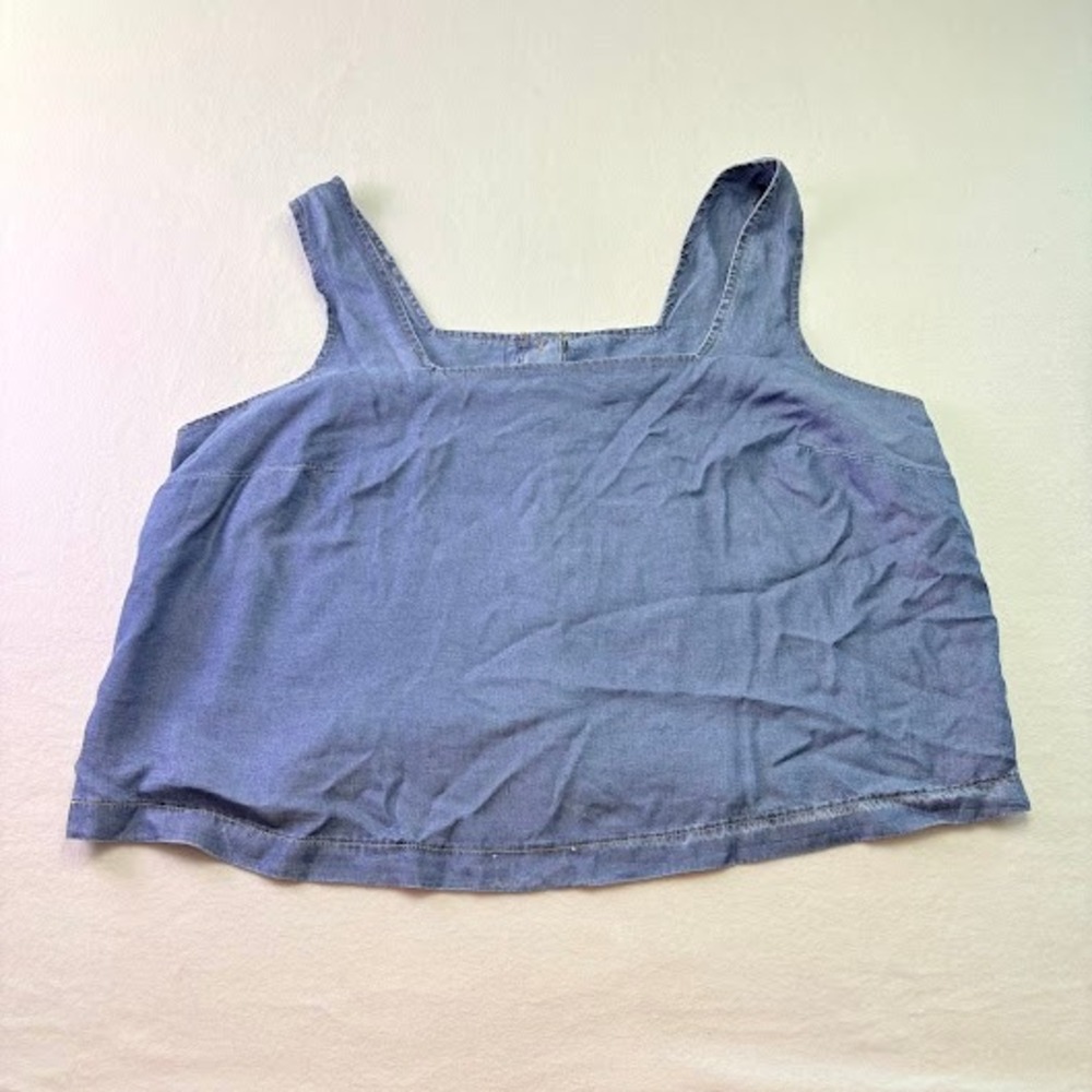 Torrid Button Front Tank Top Womens 1x Blue Denim Cropped Square Neck Festival - Picture 1 of 7